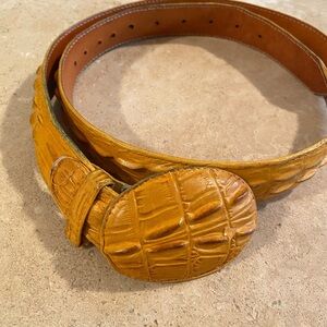 Alligator leather belt mustard yellow vintage